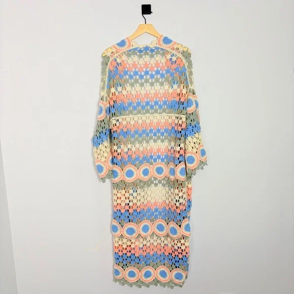 POL Dreamside Crochet Longline Open Front Cardigan Pastel Granny Square Boho OS - Picture 7 of 9